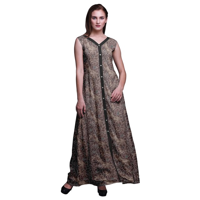 Bimba Floral Printed Front Slit Sleeveless Summer Spring Long Women BeachDress-Small