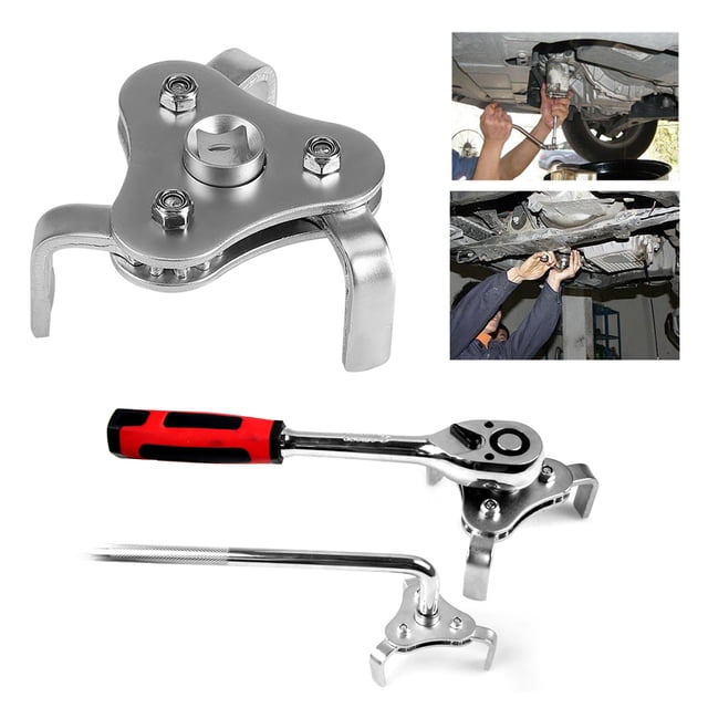 Clé à Filtre à Huile Outil de Retrait de Filtre à Huile 45# Acier Voiture Camion Clé à Filtre à Huile Réglable à Deux Sens avec Outil de Retrait de Réparation à 3 Mâchoires