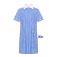 thumbnail image 3 of inhzoy Robe d'Été Décontractée pour Filles, à Fermeture Éclair, Manches Courtes, à Carreaux Vichy, Robe d'Uniforme Scolaire avec Ensemble de Chouchous pour Cheveux, Bleu 16, 3 of 6