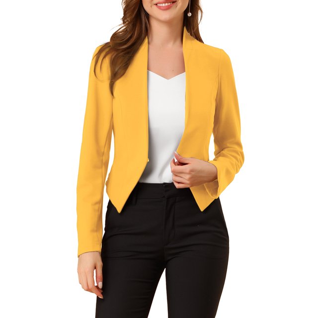 Blazer de Travail pour Femme Sans Col, Veste de Complet d'Affaires Décontractée, Blazer Court, Jaune G