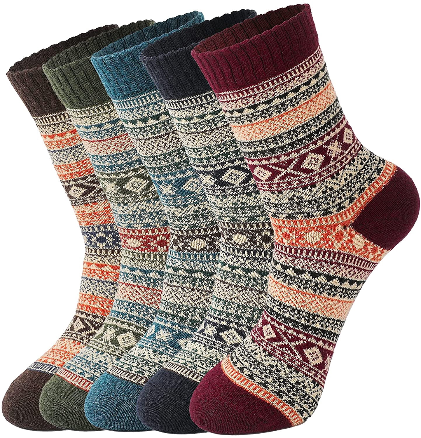 5 Pairs Womens Wool Socks - Winter Warm Wool Socks Thick Knit Socks Hiking Socks, Warm Thick Soft Cozy Socks for Cold Weather, Winter Warm Socks for Women