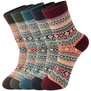 5 Paires Chaussettes en laine pour femmes - Chaussettes en laine chaude d'hiver Chausse en tricot épais Chausettes de randonnée, Chauses en laines froides épaisses pour le temps froid, Chauttes en hiver pour les femmes