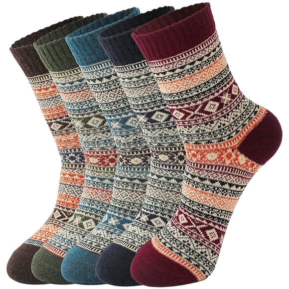5 Pairs Womens Wool Socks - Winter Warm Wool Socks Thick Knit Socks Hiking Socks, Warm Thick Soft Cozy Socks for Cold Weather, Winter Warm Socks for Women