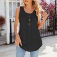 thumbnail image 4 of Dealovy Tank Tops for Women Crew Neck Buttons Ruched Summer Tunics Loose Solid Sleeveless Plain Blouses, 4 of 5