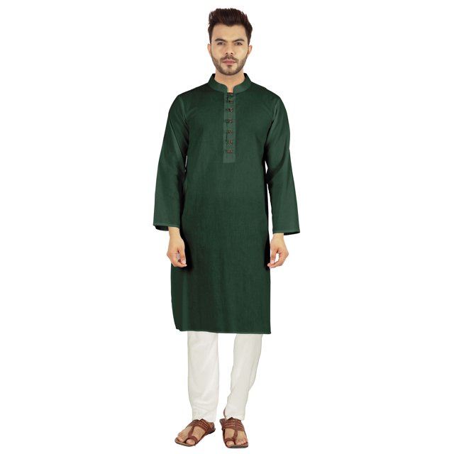 Atasi Ensemble Kurta Pyjama 2 Pcs pour Homme, Col Henley, Kurta Long Décontracté