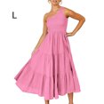 thumbnail image 4 of Femmes Robe Longue Swing Plissé Midi Parti Danse Plage Vacances Bureau Adolescence Mode Été Vêtements Rose L, 4 of 7