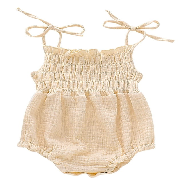 Newborn Infant Baby Girl Cotton Sling Solid Color Lace Stretch Ruched Jumpsuit Wine Red 0-3 Months