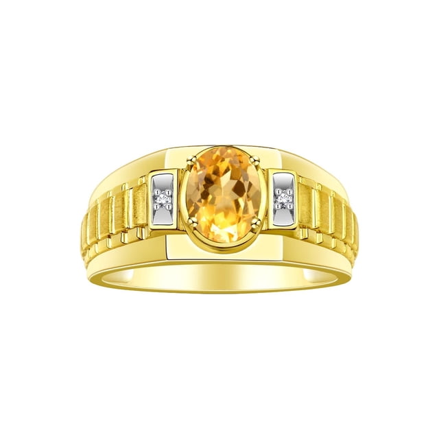 RYLOS Men's Rings 14K Yellow Gold Ring Classic Designer Style 8X6MM Oval Gemstone & Diamond Ring Citrine Birthstone Rings For Men Size 11