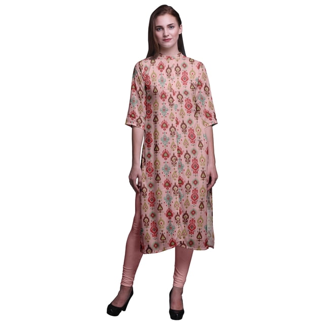 Bimba Robe Tunique Droite Imprimée à Boutons pour Femmes Kurti Petite