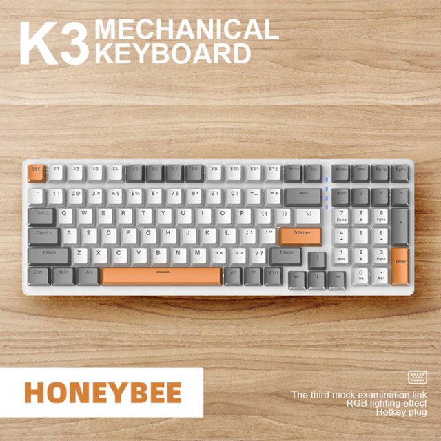 K3 Clavier Mécanique 980 Jeux 100 Touches Hot-plug USB Filaire Clavier d'Ordinateur avec Rétroéclairage Abeille Axe Rouge