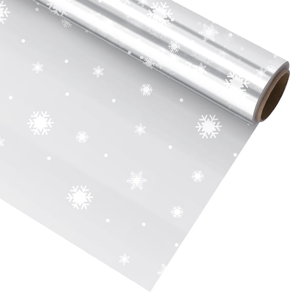 SHISUYAN STOBOK Papier Cellophane 2,5 Mil Épaisseur Rouleau de Papier Cellophane Flocon de Neige Décoré Sacs en Cellophane pour Emballer Paniers-Cadeaux (3000x40cm)