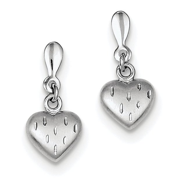 Boucles d'Oreilles Sterling Silver en Rhodium Plaqué 3-D Scratch Coeur Post QE8706 France