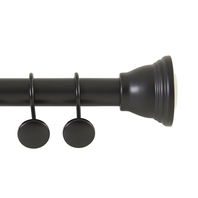 Mayott Adjustable Shower Curtain Tension Rod with 12-Piece Hook Set in Black