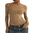 thumbnail image 1 of Women y2k Fairycore Tops Solid Color Off Shoulder Flared Long Sleeve T-Shirts, 1 of 4