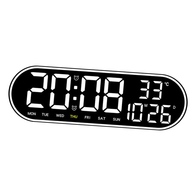 Horloge Murale LED Luminosité Réglable Grand Affichage Réveil Mural Silencieux Blanc