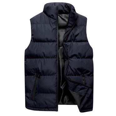 XZNGL Men Autumn Winter Casual Stand Collar Pure Color Waistcoat Sleeveless Vest Tops