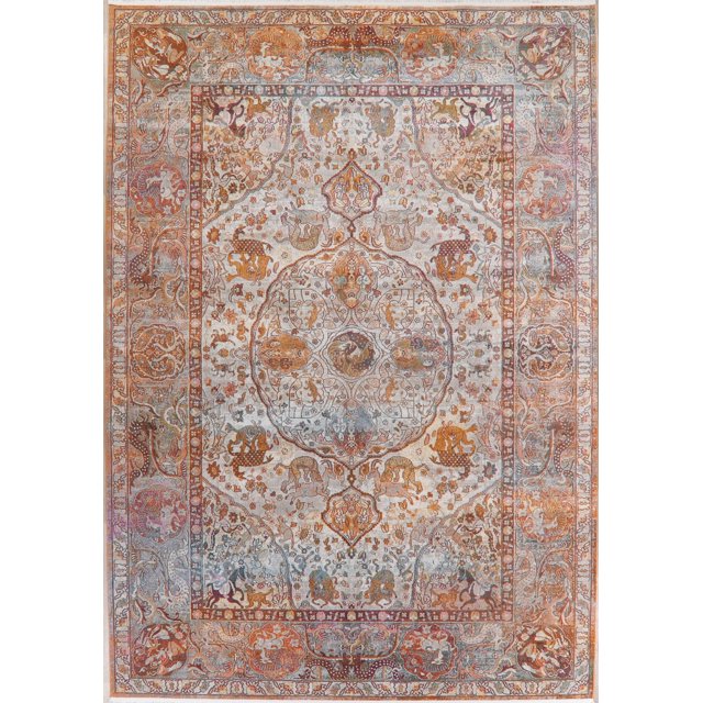Animal Hunt Oriental Distressed Area Rug Pictorial Carpet
