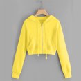 thumbnail image 2 of UPPADA Plus Size Cropped Sweatshirts for Women Trendy Zip Up Hoodies Basic Solid Color Jacket Drawstring Long Sleeve Crop Tops Fall Spring Pullover Tops Yellow,XXXL, 2 of 5
