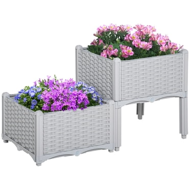Outsunny Jardinière Surélevée 2 Pcs PP Jardinière Surélevée Gris Pâle