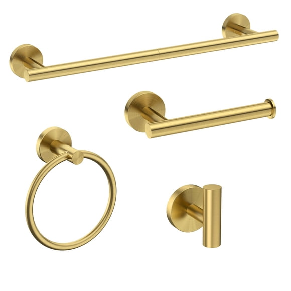 USHOWER Brushed Gold Bathroom Accessories Set, 18-Inch Towel Bar Set Wall Mounted, Durable SUS304 Stainless Steel Bathroom Hardware Set, 4-Piece