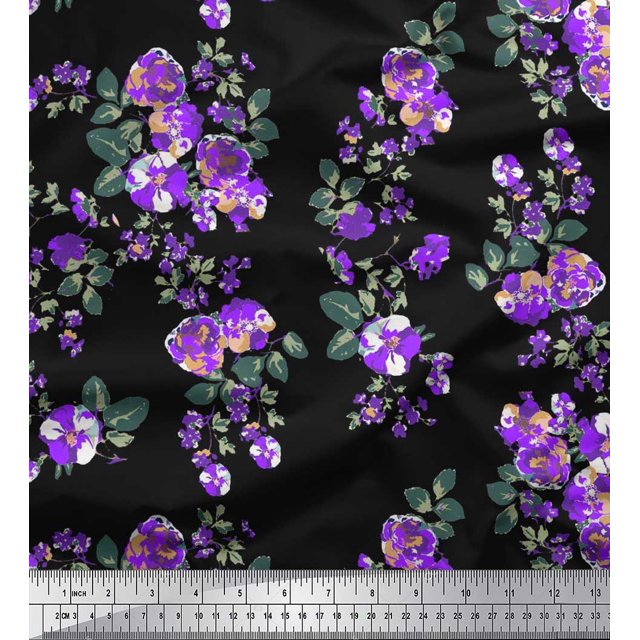 Soimoi Poly Georgette Fabric Leaves & Floral Artistic Print Fabric by The Yard 42 Inch Wide