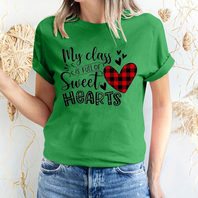Pisexur T-shirt de la Saint-Valentin Haut T-shirt de la Saint-Valentin pour Femme Amour Imprimé T-shirt à Manches Courtes Haut à Manches Courtes Col Rond Haut/chemise