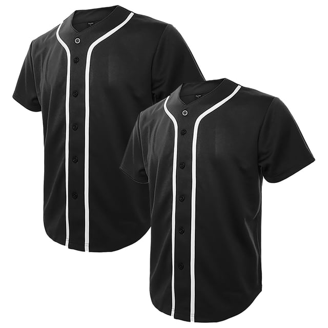 TOPTIE Lot de 2 Chandails de Baseball pour Homme, Chandail Boutonné à Manches Courtes - Noir Noir - 2TG