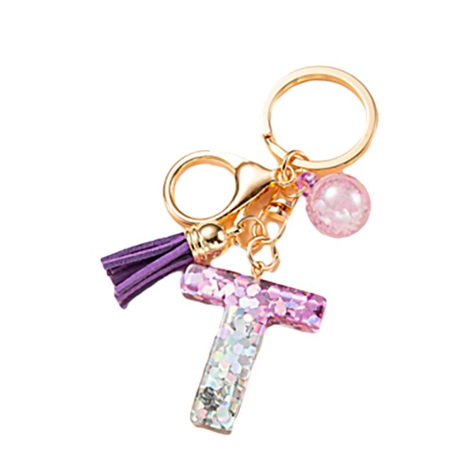 LYMAYTER Cute Pink Tassel Mug Accessory Initial Letter Charm Keychain - with Tassel, Heart - shaped Sequins