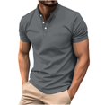 thumbnail image 2 of Jovati Short Sleeve Round-Neck Shirt for Men, Solid Color with Button Detail and Patch Pocket, Polyester Fabric, Regular Fit, Casual Style, Spring Summer Wear, 2 of 7
