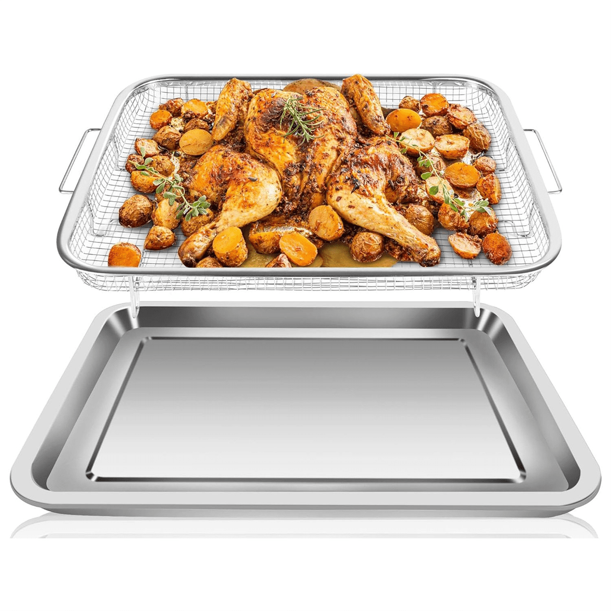 Air Fryer Basket for Oven Stainless Steel, Air Fryer Accessories Oven Rack and Crisper Tray, Nonstick