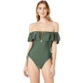 thumbnail image 1 of YDX Women's Swimwear Flounce Off Shoulder One Piece Ruffles Bathing Suit, Shimmery Olive, Small, 1 of 2