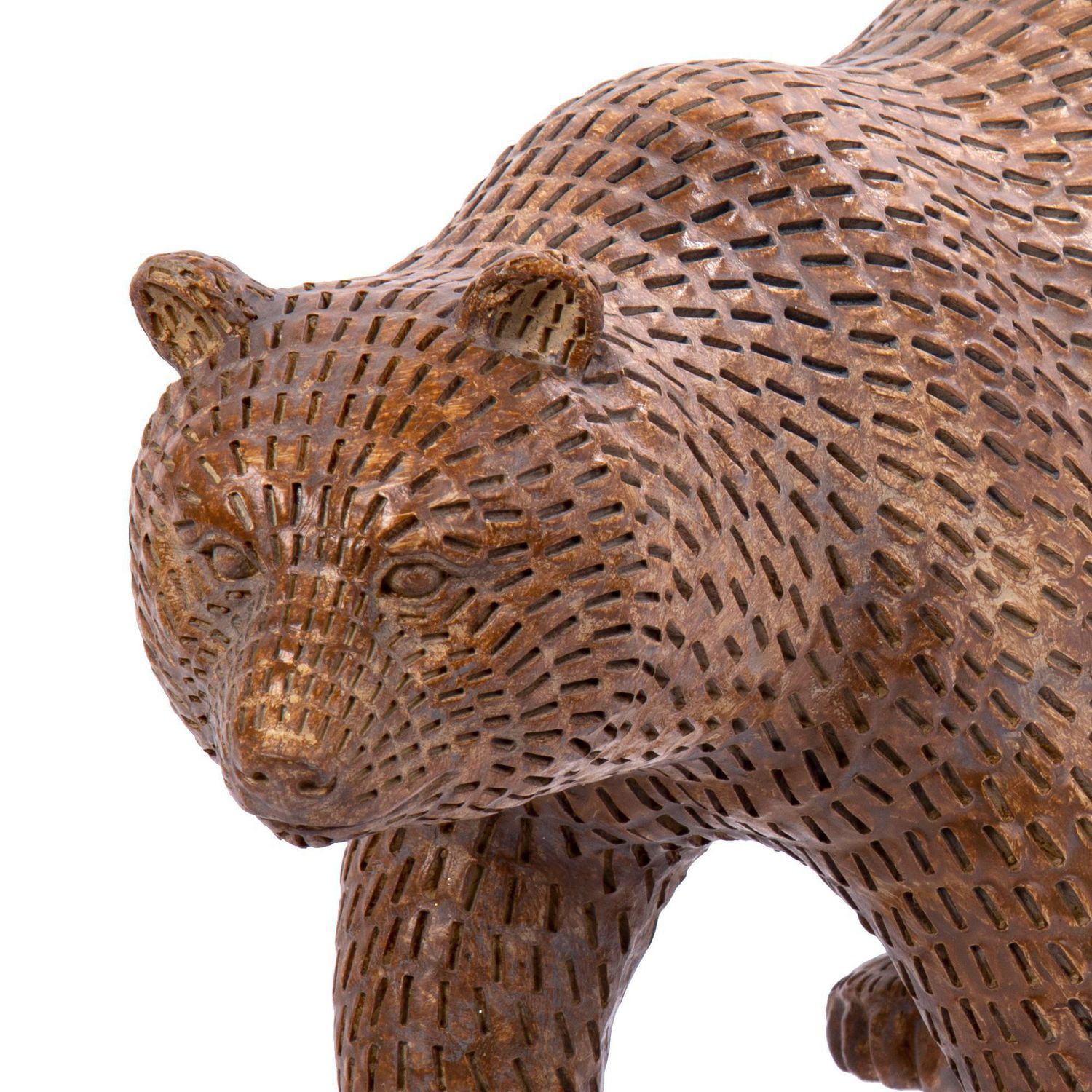 Truu Design Wooden-Look Polyresin Carved Decorative Walking Bear Sculpture