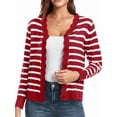 thumbnail image 1 of Cardigans pour Femmes à Manches Longues, Décontractés, Légers, Boutonnés, Col en V, Chandail d'Automne, Rayures Rouges, P, 1 of 9