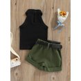 thumbnail image 4 of Faithtur Toddler Girl Summer Clothes Set, Solid Ribbed Mock Neck Vest + Shorts with Pockets + Waist Bag, 4 of 9