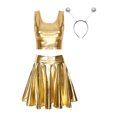 thumbnail image 1 of YONGHS Women's Alien Set Cheer Leader Outfit Metallic Crop Tank Top with Ruffle Skirt Hair Hoop Gold S, 1 of 7
