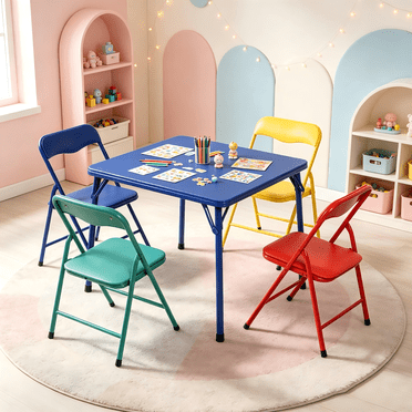 Homy Casa Table pliante pour enfants avec 4 chaises, ensemble 5 pièces 61 cm en métal, jeux et bricolage, multicolore