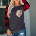 thumbnail image 1 of Women‘s O-Neck Checkered Printed Sequin Pocket Long Sleeve T-Shirt Blouse, 1 of 7