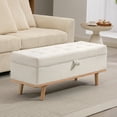 thumbnail image 2 of HOMCOM Pouf de Rangement, Repose-Pieds avec Couvercle Relevable, Pattes en Bois, Blanc Crème, 2 of 10