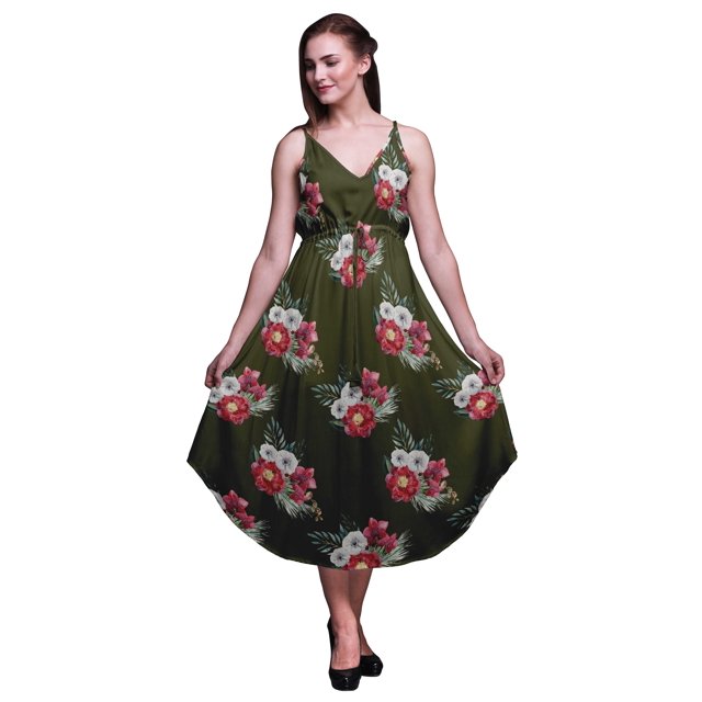 Bimba Robe Midi de Plage pour Femme à Imprimé Floral à Bretelles Tenue de Villégiature d'Été-Xxx-Grand