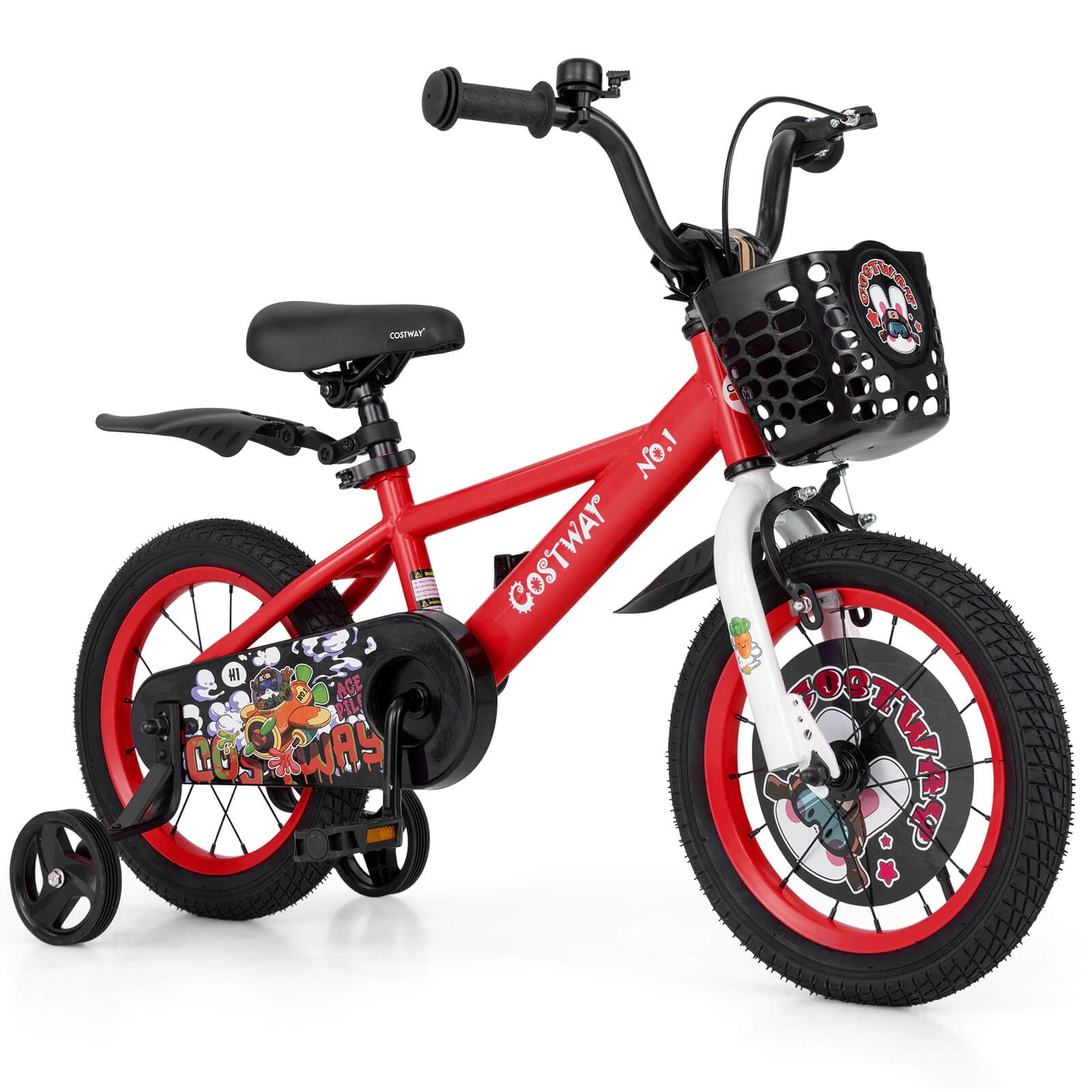 Costway 14" Kid's Bike for 3-5 with Height-Adjustable Handlebar & Saddle Handbrake Red