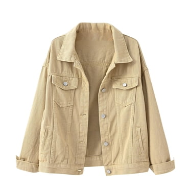 IROINID Veste Courte en Denim pour Femme Veste Col à Revers Couleur Unie Manches Longues Ample Manteaux de Printemps et d'Automne Chaude Veste en Denim Manteau, Kaki