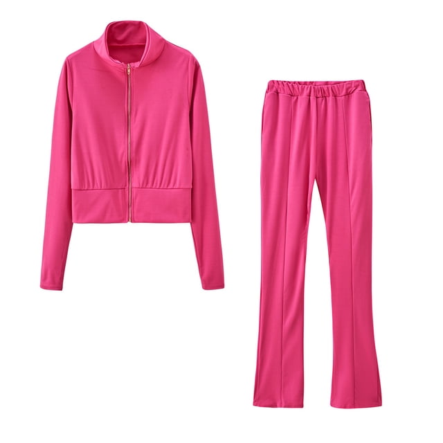 IROINNID Tracksuit For Women 2 Pieces Set Deals Color Standing Collar Lapel Sports Sweater Set Sport Outfits Set,Pink