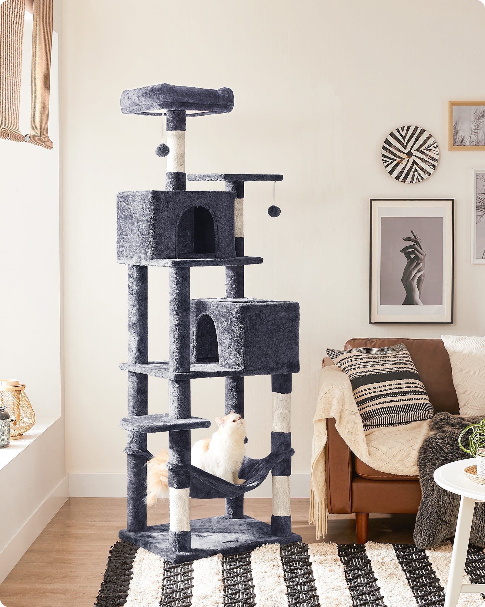 75.2"H Cat Tree Cat Tower for Indoor Cats, Plush Multi-Level Cat Condo with Scratching Posts, Perches, Caves, Hammock, Smoky Grey