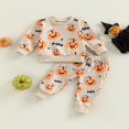 thumbnail image 2 of Ensemble d'Halloween 2 Pcs pour Bébé, Chandail à Manches Longues à Imprimé Citrouille + Pantalon, 2 of 9