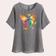 thumbnail image 4 of QATAINLAV Hauts d'Été pour Femmes en Coton et Lin de Plage Mode Tunique à Imprimé Papillon T-Shirts Amples Décontractés Col Rond Manches Courtes Blouses Fluides en Liquidation Liquidation Gris G, 4 of 8