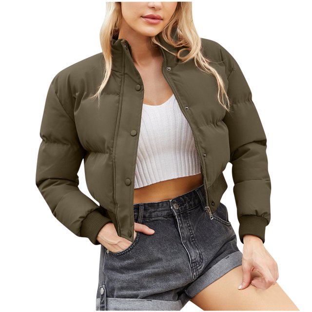 XZNGL Woman Short Long Sleeve Stand Collar Warm Casual Bread Down Jacket