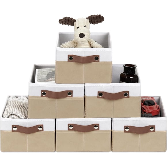HNZIGE Petits Bacs de Rangement en Cube, 6 Unités, Blanc Beige, Plastique, Pliable, Organisateur, 7,8 x 6 x 5 Pouces