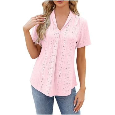AherBiu T Shirts for Women V Neck Loose Fitting Short Sleeve Tops Summer Fashion Basic Solid Color Tees