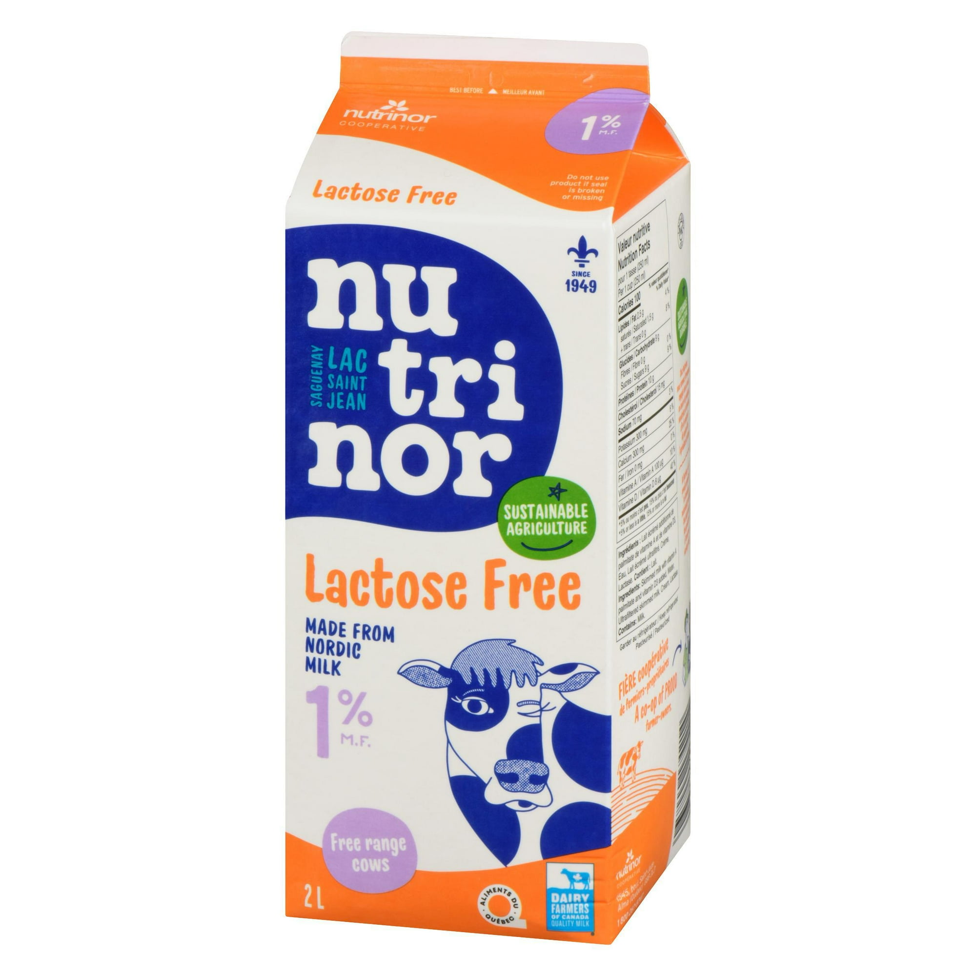 2L Lait Sans lactose 1 % Nutrinor