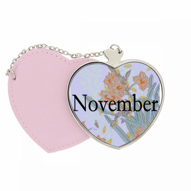 Narcissus Bloong November Design Pattern Mirror Travel Purse Makeup Heart Pink